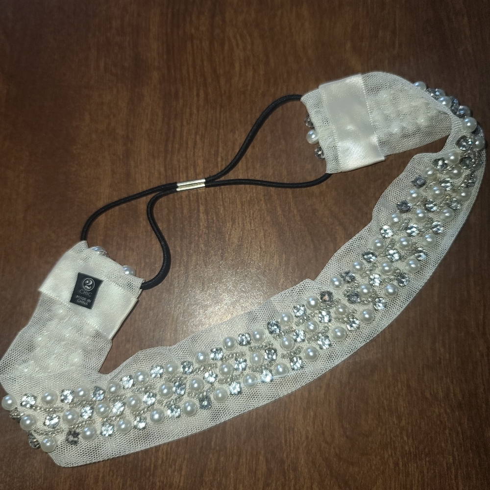 Faux pearl and crystal headband